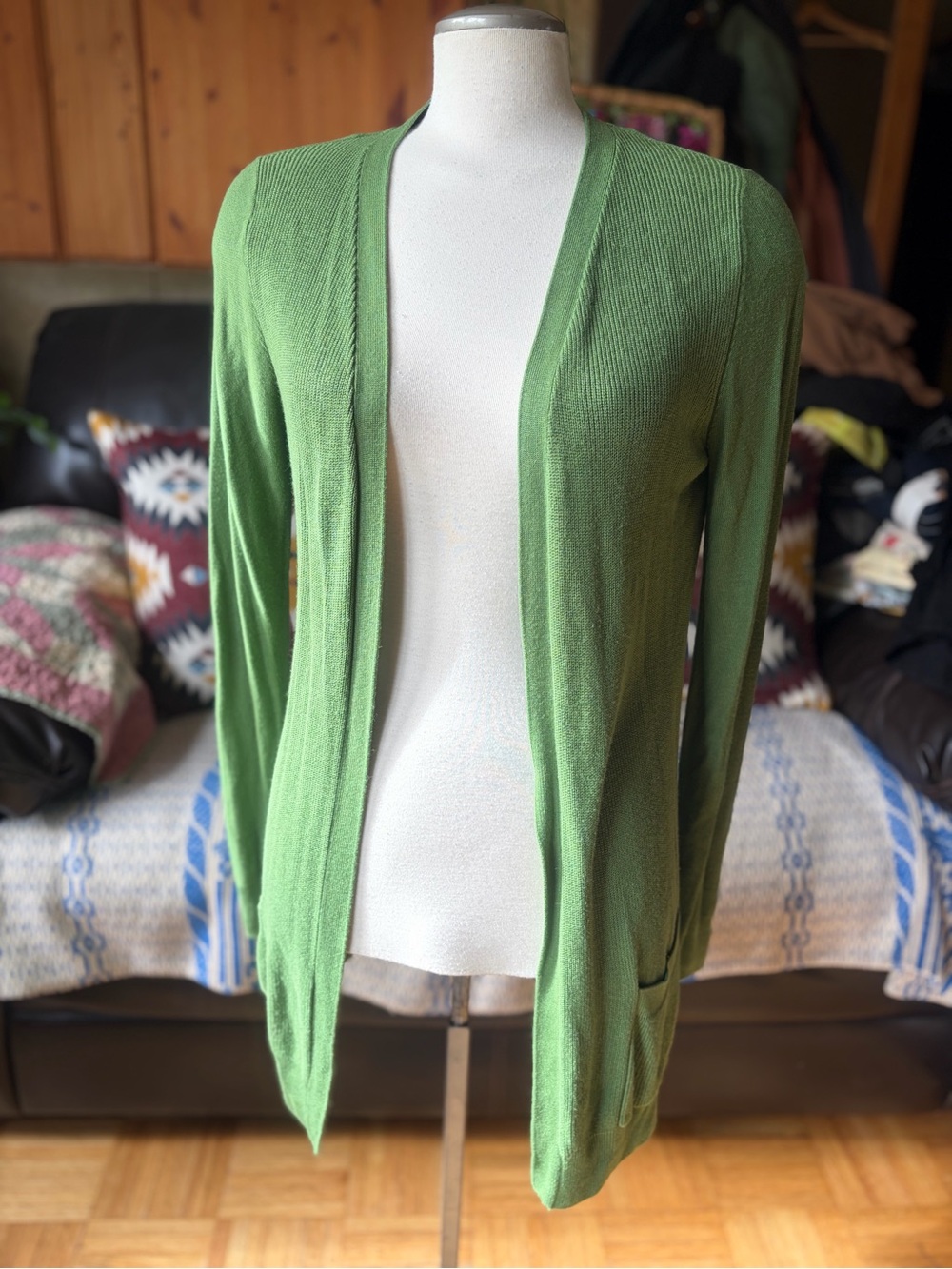 TWIK Fine Knit Open Front Cardigan Front Pockets Size Lrg